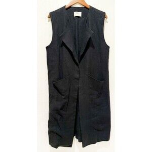 Touch by Rough Linen CA Heavy Long Vest Womens Large Black 100% Linen Minimalist